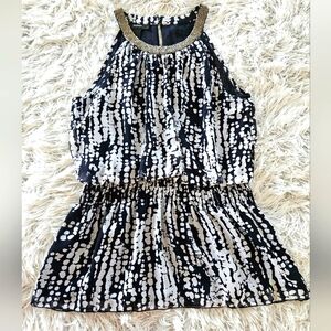 Alfani Halter Sleeveless Blouse Top Cinched Waist Beaded Blue White Womens 6